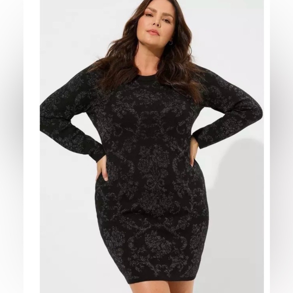 Torrid Mini Jacquard Bodycon Dress Womens Size 4X Black Floral stretch knit